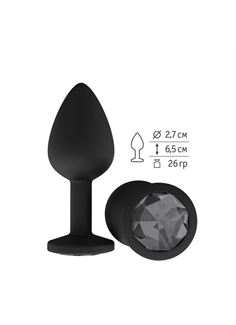 Чёрная анальная втулка с чёрным кристаллом (7,3 см)