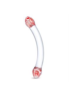 Изогнутый двусторонний фаллос из стекла Glas Red Head (22 см)