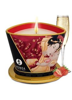 Массажная свеча Shunga Romance Sparkling Strawberry Wine с ароматом клубничного вина (170 мл)