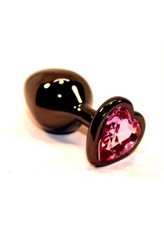 Чёрная пробка с розовым сердцем-кристаллом (7 см)