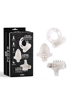 Набор из 3 прозрачных эрекционных колец с вибрацией Teasers Ring Kit