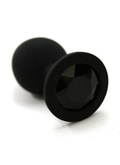 Черная силиконовая анальная пробка с черным кристаллом (8 см)