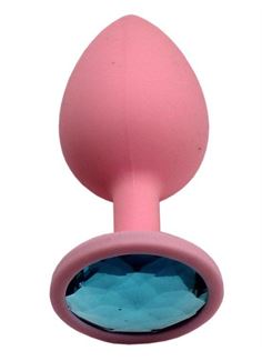 Розовая анальная пробка с голубым кристаллом (8,4 см)