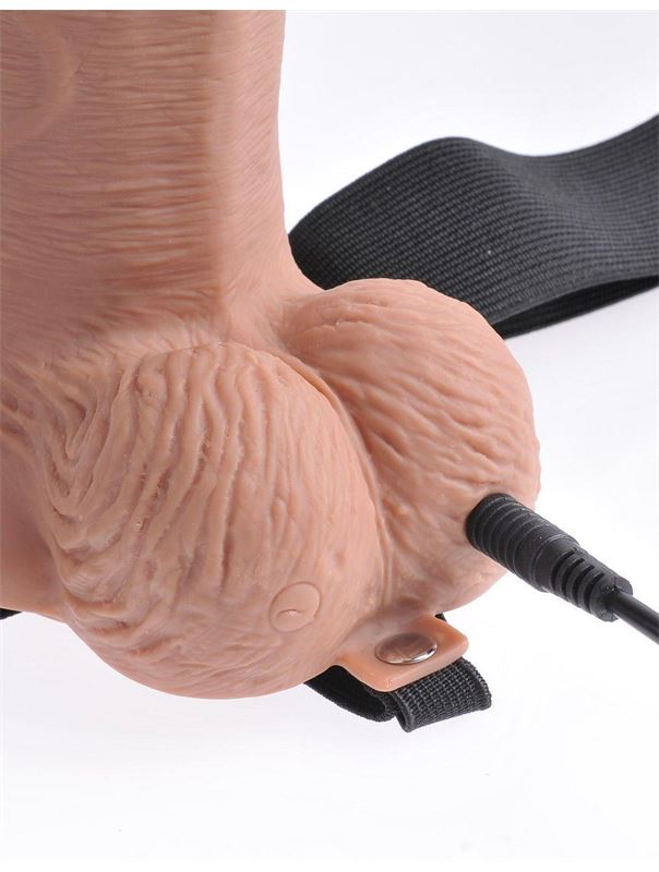 Кофейный перезаряжаемый фаллопротез 10 Hollow Strap-on with Remote - 21,6 см.