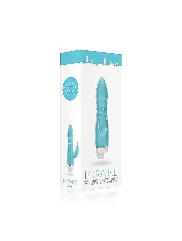 Бирюзовый вибратор Loraine со стимулятором клитора - 16,2 см.