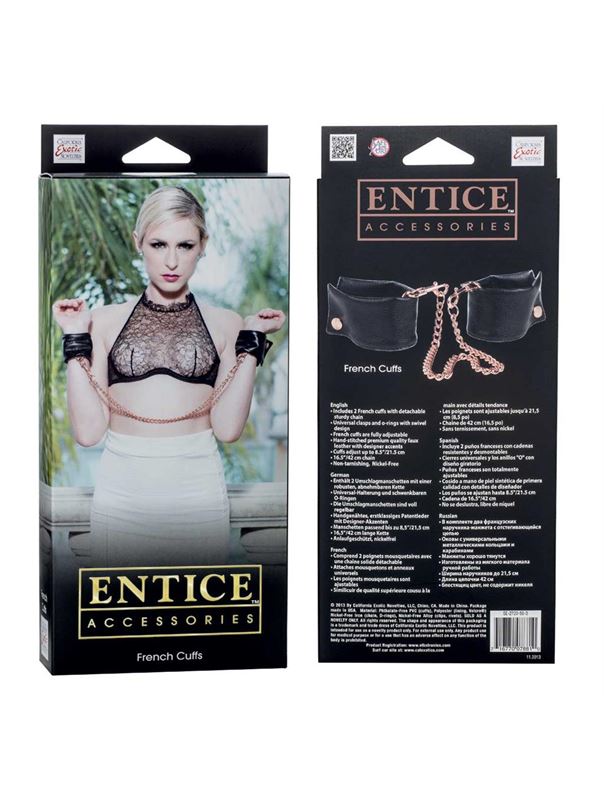 Черные мягкие наручники Entice French Cuffs с цепью