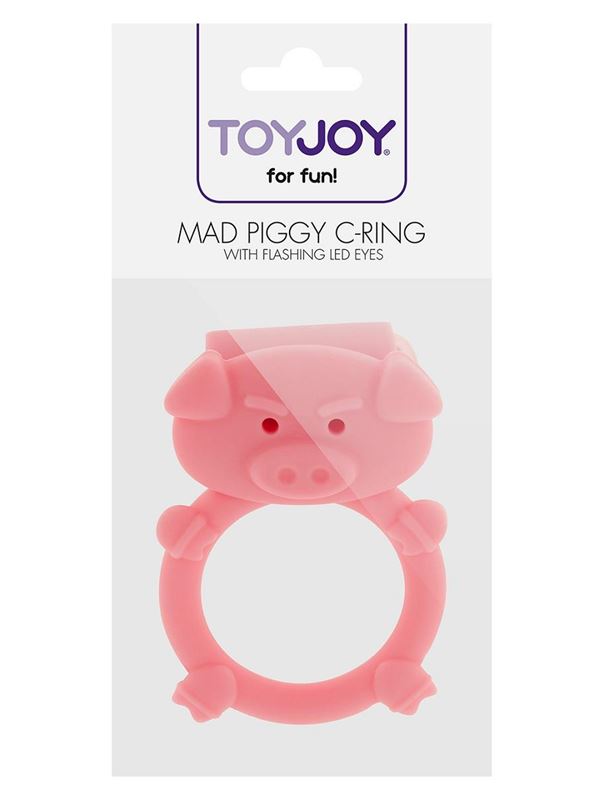 Розовое кольцо на пенис с вибрацией MAD PIGGY C-RING 