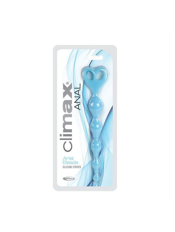 Голубая анальная цепочка с рёбрышками Climax Anal Silicone Stripes - 20,3 см.