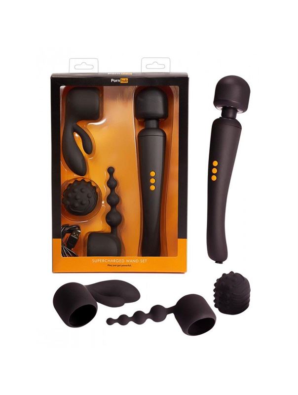 Жезловый вибратор Supercharged Wand Set с насадками