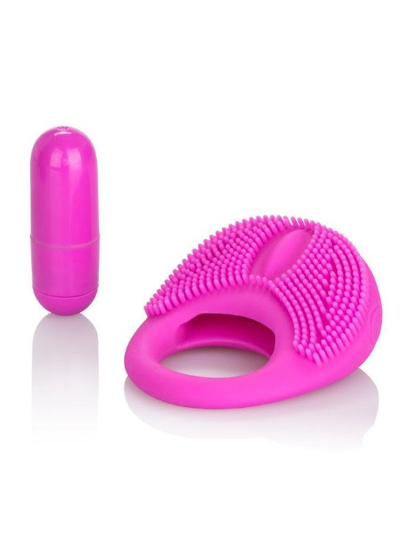 Розовое эрекционное кольцо с щеточкой и вибрацией Silicone Intimacy Enhancer