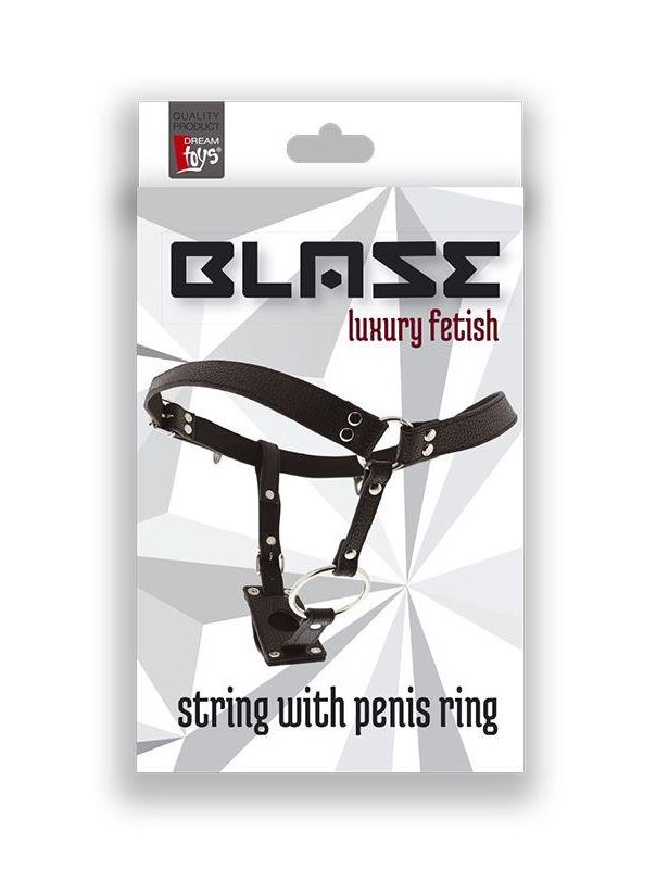 Черные трусики STRING WITH PENIS RING для крепления фаллоимитатора