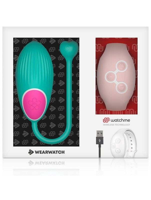 Зеленое виброяйцо с нежно-розовым пультом-часами Wearwatch Egg Wireless Watchme