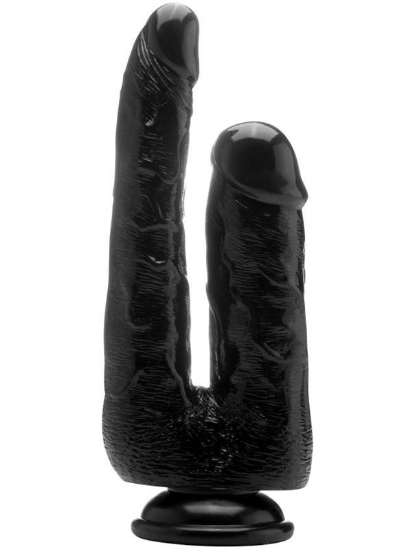 Чёрный анально-вагинальный фаллоимитатор Realistic Double Cock 9 Inch - 23 см.