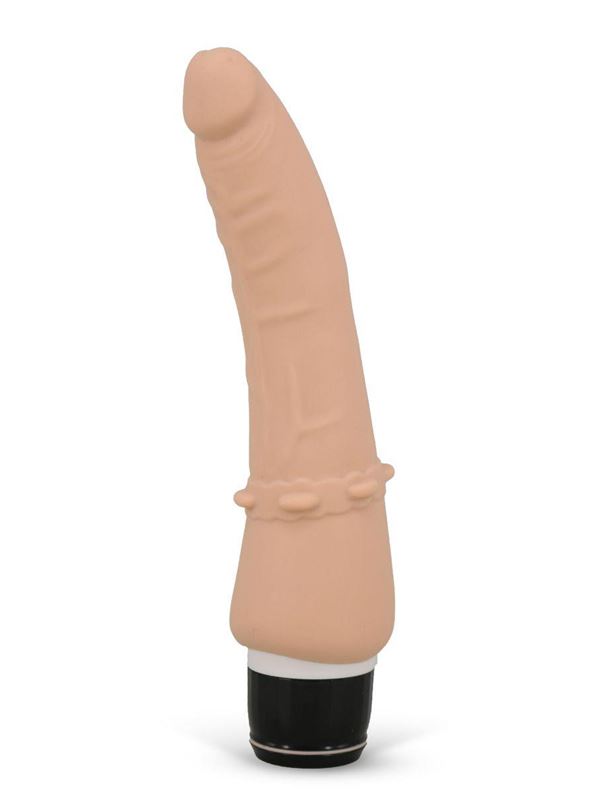 Телесный вибромассажёр с юбочкой шипов Classic Smooth Vibrator Nude - 16,5 см.