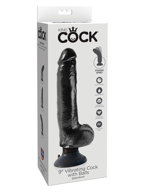 Чёрный вибратор со съемной присоской 9" Vibrating Cock with Balls (22,9 см)