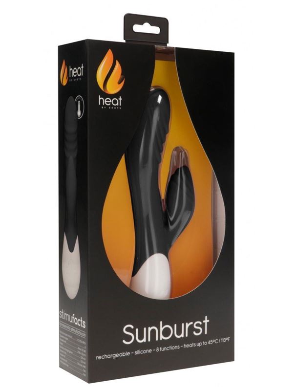 Черный вибратор кролик Sunburst с функцией нагрева (20 см)
