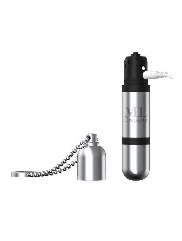 Серебристый мини вибратор на цепочке Glittering Bullet (9 см)
