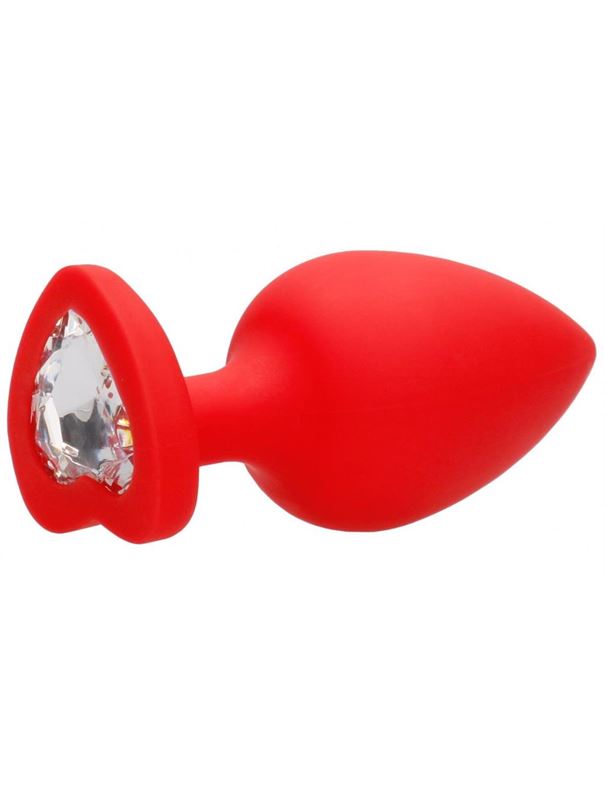 Красная анальная пробка с прозрачным стразом Extra Large Diamond Heart Butt Plug (9,5 см)