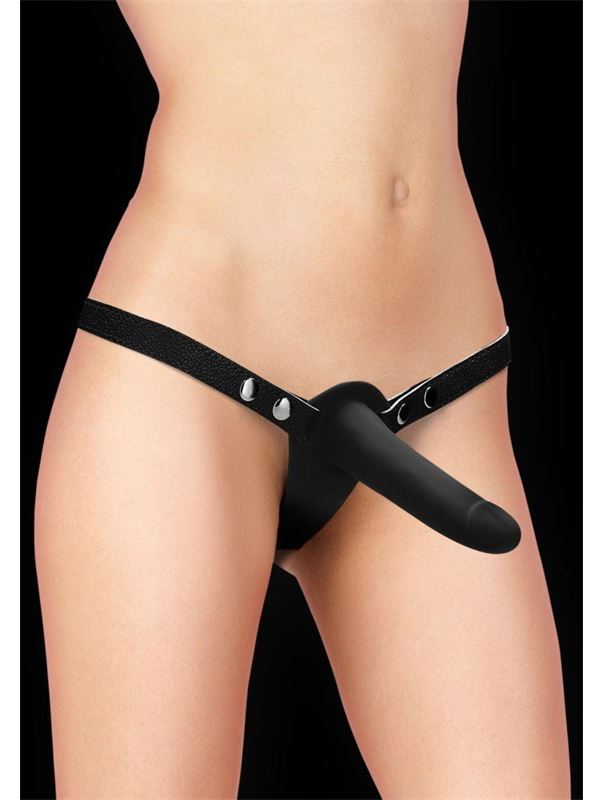 Черный двойной страпон для женщин Adjustable на ремешках (16 см)