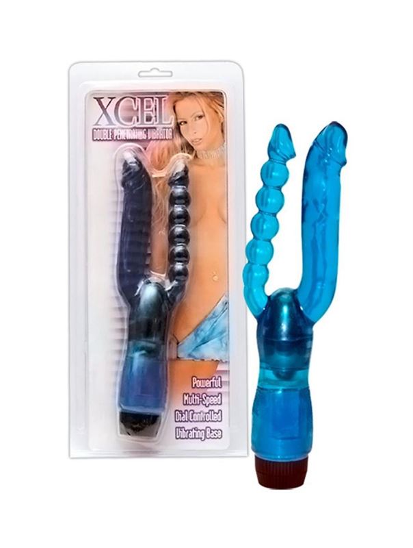 Голубой вибратор XCEL DOUBLE PENETRATING VIBRATING (25 см)