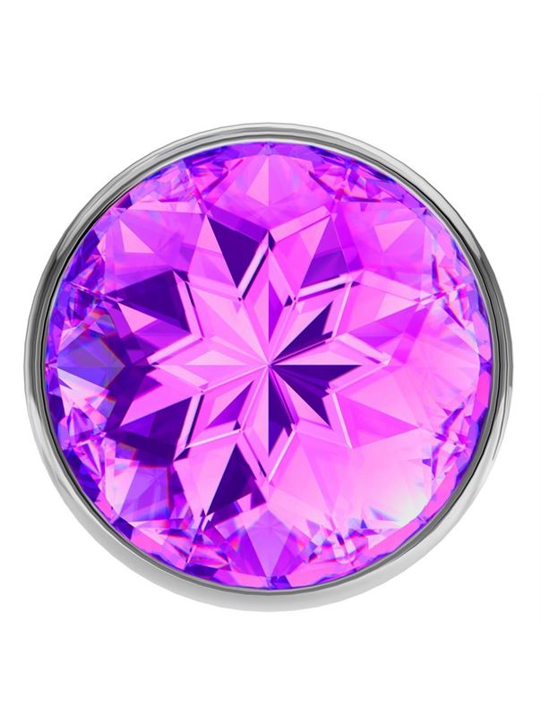 Малая серебристая анальная пробка Diamond Purple Sparkle Small с фиолетовым кристаллом (7 см)