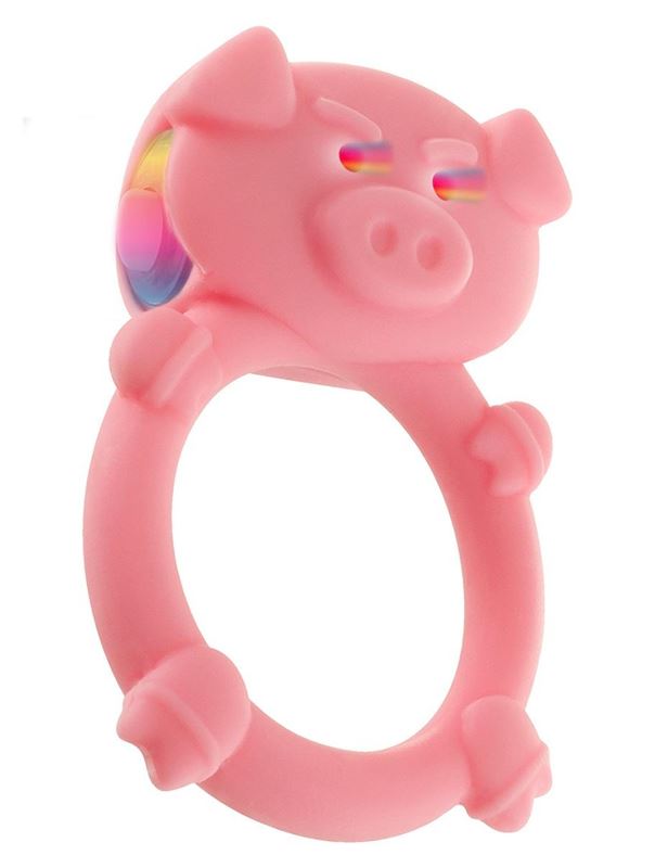 Розовое кольцо на пенис с вибрацией MAD PIGGY C-RING 