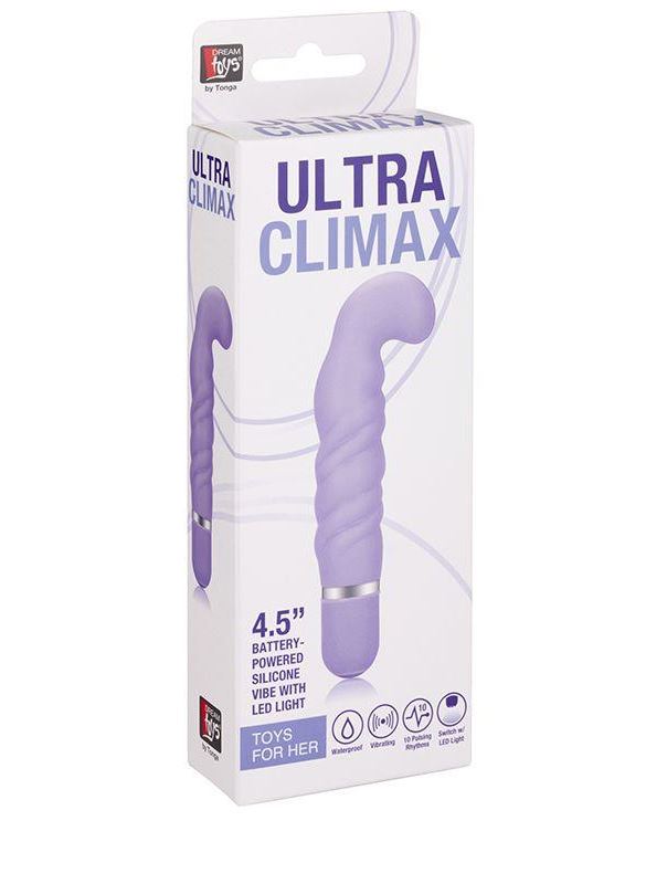 Фиолетовый изогнутый вибратор NEON ULTRA CLIMAX PURPLE - 11 см.