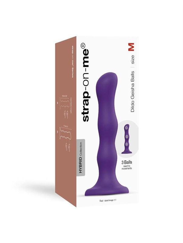 Фиолетовая насадка Strap-On-Me Dildo Geisha Balls - размер M