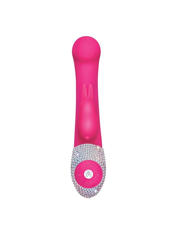 Розовый вибромассажёр The G-spot Rabbit с украшенной стразами рукоятью - 22 см.