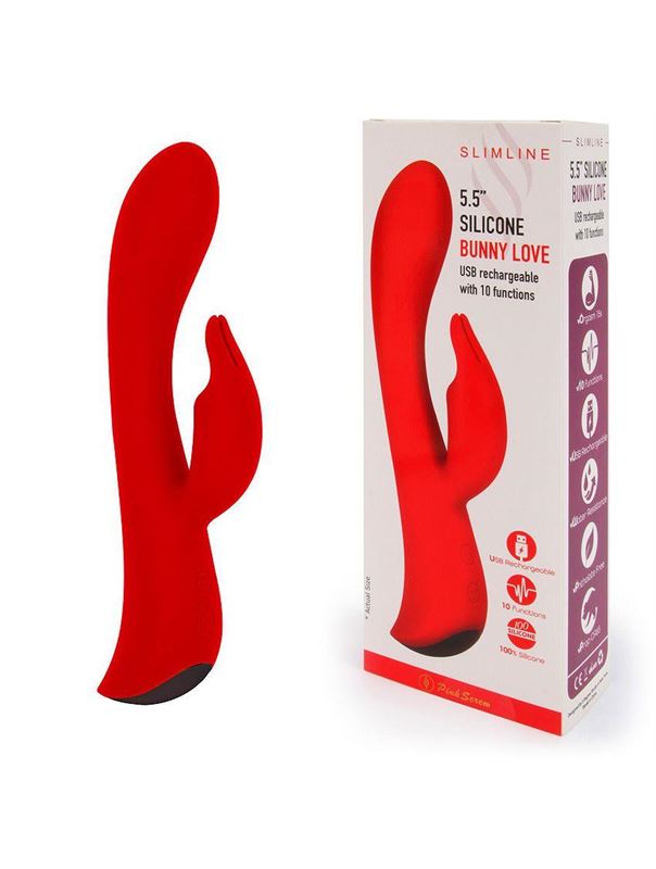 Красный вибромассажер кролик 5" Silicone Bunny Love (19,1 см)