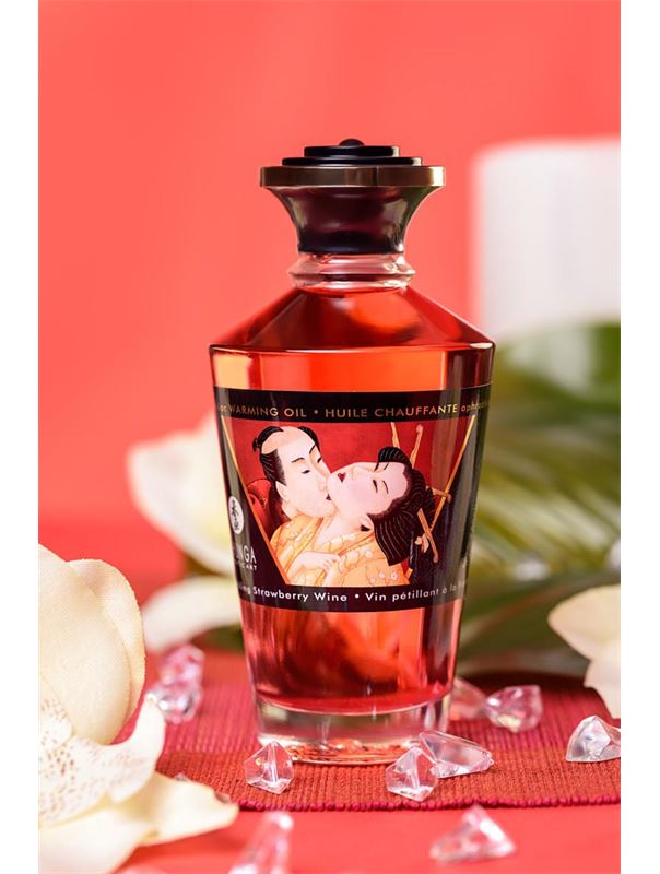 Разогревающее массажное масло Shunga Sparkling Strawberry Wine с ароматом клубничного вина (100 мл)