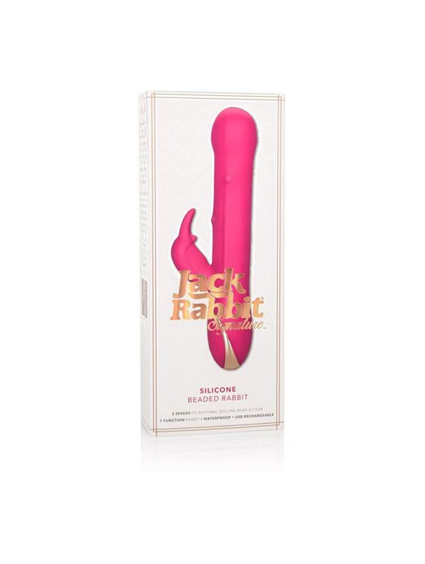 Ярко-розовый вибратор Jack Rabbit Signature Silicone Beaded Rabbit (23 см)