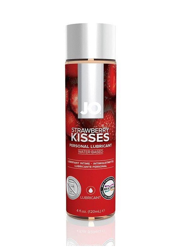 Лубрикант на водной основе с ароматом клубники JO Flavored Strawberry Kiss - 120 мл.