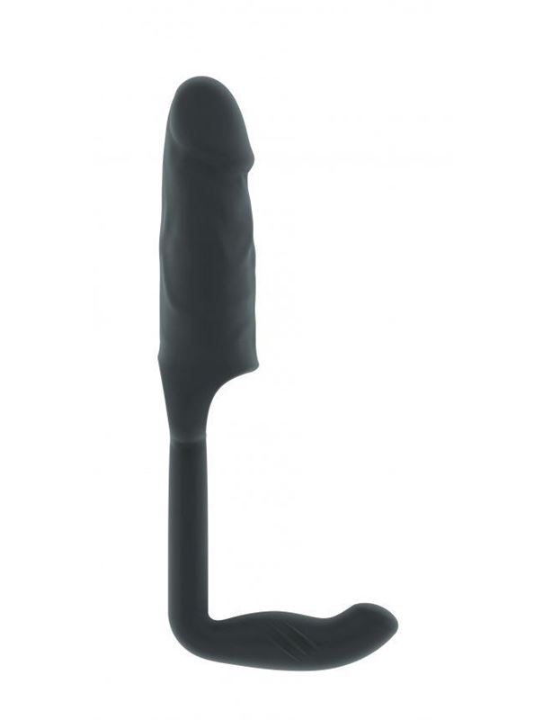 Серая насадка с анальной вставкой Stretchy Penis Exten and Plug No.38