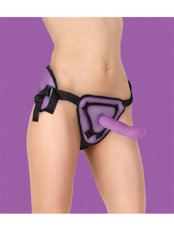 Фиолетовый страпон Deluxe Silicone Strap On 8 Inch с волнистой насадкой - 20,5 см.