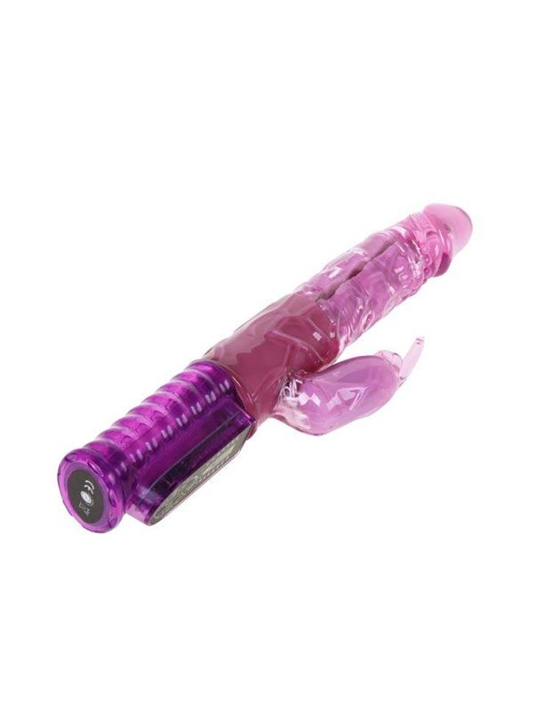 Розовый вибратор со стимулятором клитора Love Stroker - 26,5 см.