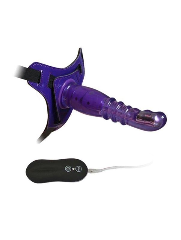 Фиолетовый страпон с вибрацией 10 Model Vibrations Harness-G spot Dong (18,7 см)