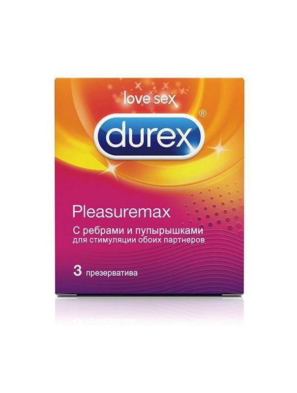 Рельефные презервативы с точками и рёбрами Durex Pleasuremax - 3 шт.