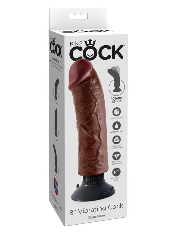 Коричневый вибратор 8" Vibrating Cock со съемной присоской (20,3 см)