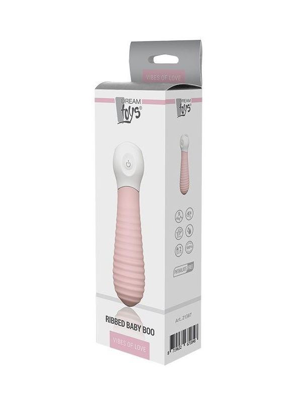 Розовый силиконовый мини-вибратор Ribbed Baby Boo (12 см)