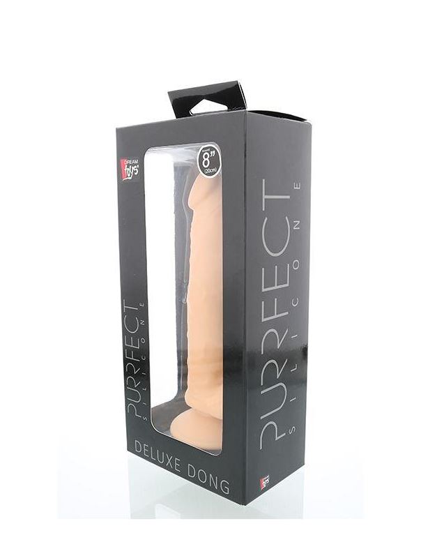 Телесный фаллоимитатор с мошонкой PURRFECT SILICONE DELUXE DONG 8INCH - 20 см.