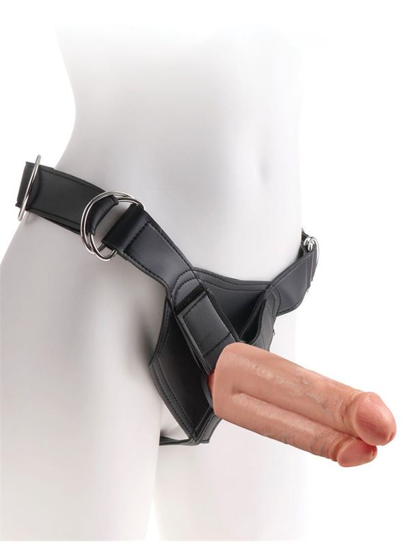Телесный сдвоенный поясной страпон Strap-On Harness with 7" Two Cocks One Hole (19,1 см)