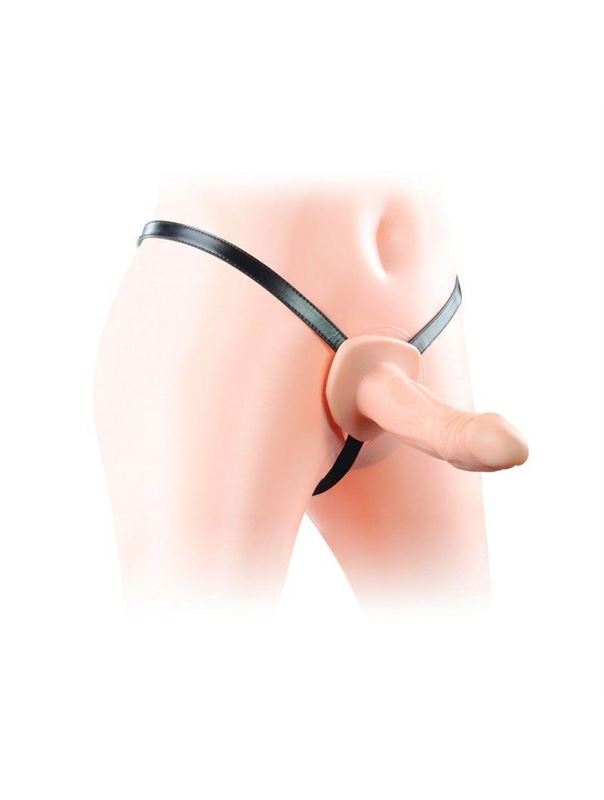 Телесный универсальный полый страпон Unisex Hollow Strap On - 17 см.