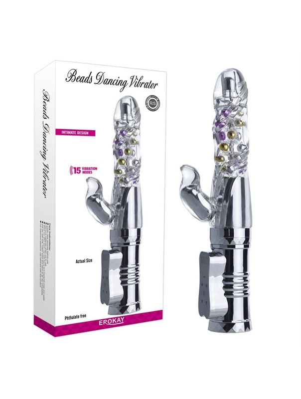 Серебристый вибратор Beads Dancing Silver - 27,5 см.