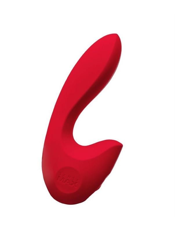 Красный вибратор Sense Vibe Warm с клиторальным отростком (16 см)