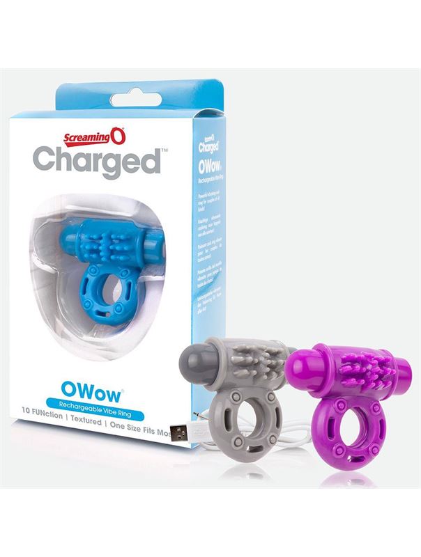 Голубое перезаряжаемое эрекционное виброкольцо CHARGED O WOW RING