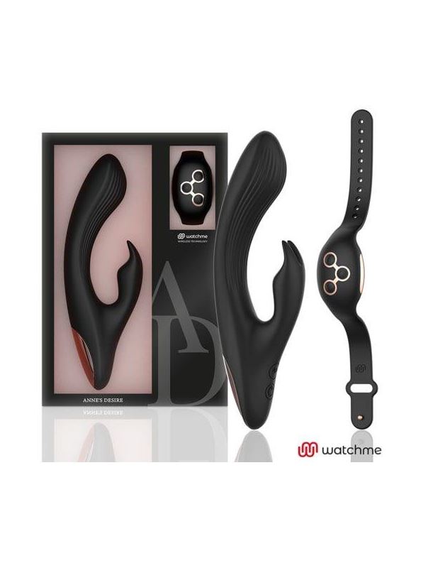 Черно-золотой вибратор-кролик с пультом-часами Anne's Desire Rabbit Vibe Wireless Watchme (20,5 см)