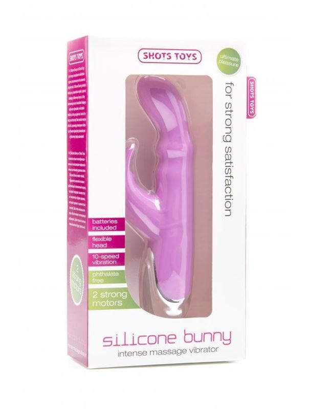 Розовый вибратор Silicone Bunny с клиторальным отростком (16,5 см)