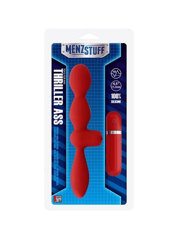 Красная анальная вибровтулка MENZSTUFF THRILLER ASS DUAL HEAD (11,5 см)