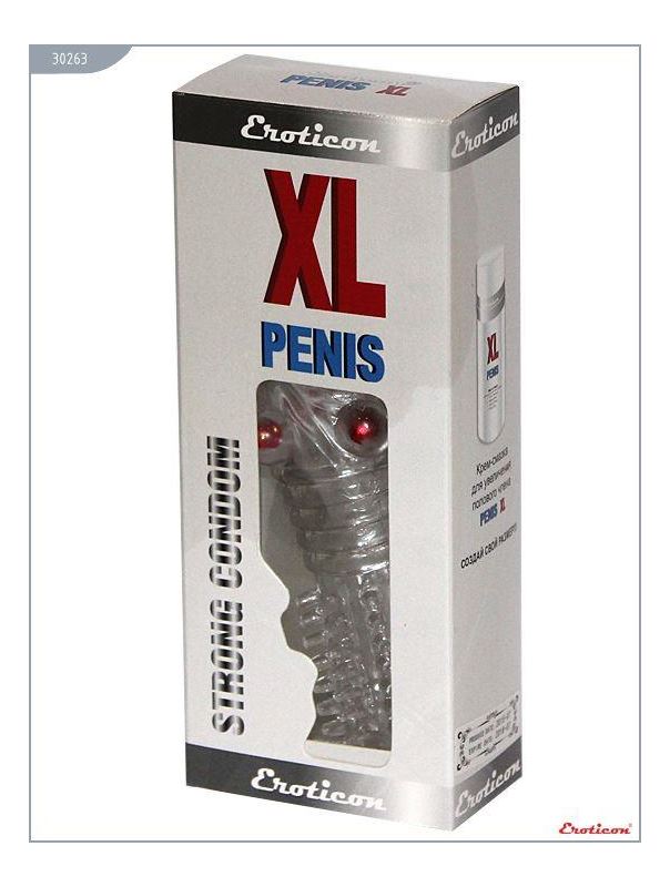 Прозрачная гелевая насадка-ёршик EROTICON® XL PENIS с бусинками (14 см)